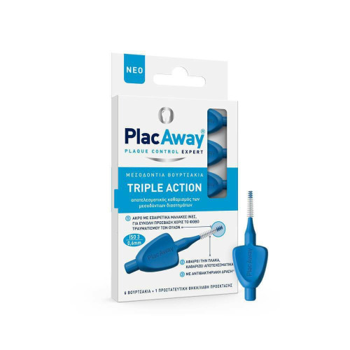 Plac Away Μεσοδόντιο Βουρτσάκι Triple Action 0.6mm, ISO 3, Μπλε, 6τεμ